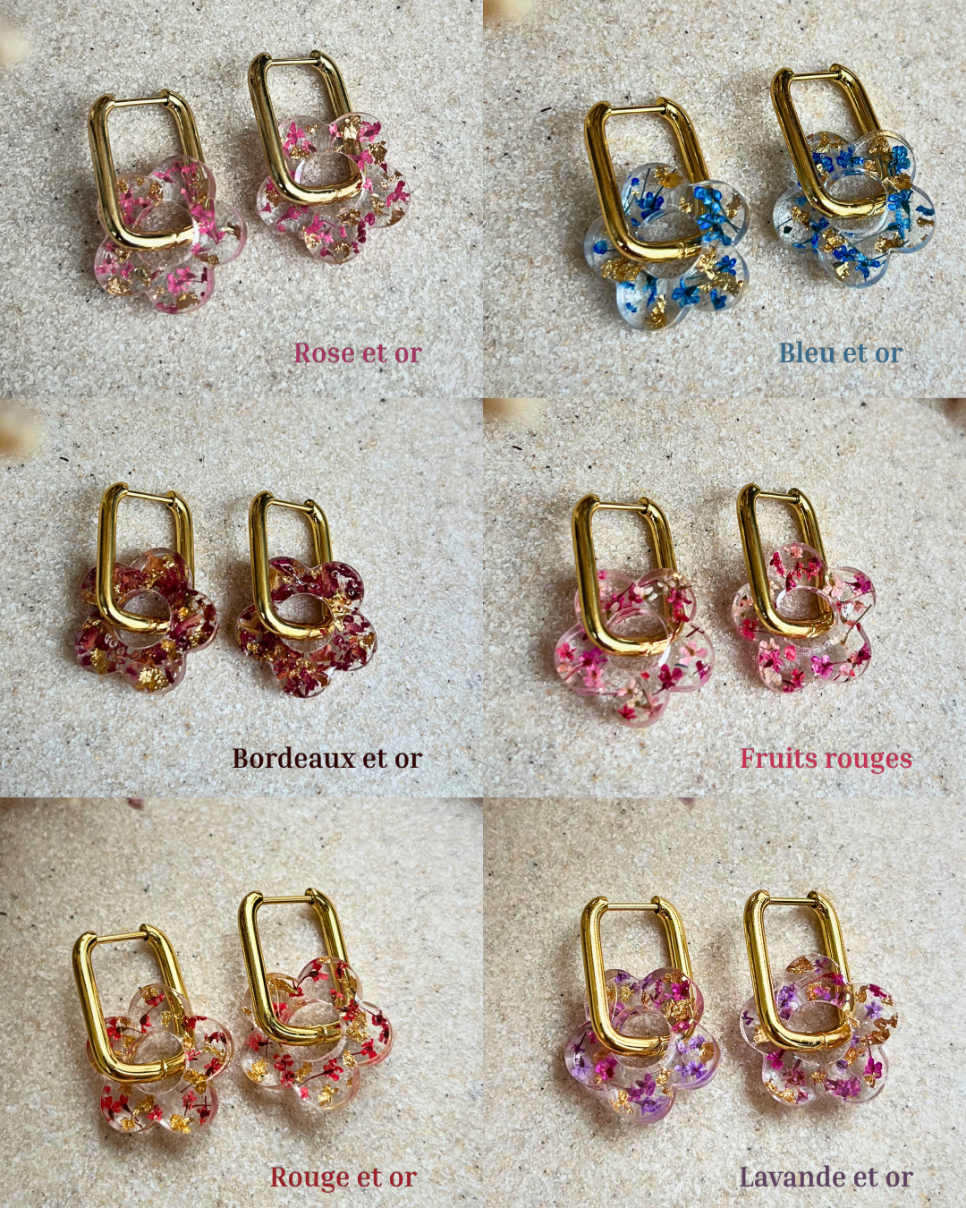Boucles d'oreilles interchangeables - Fleurs séchées