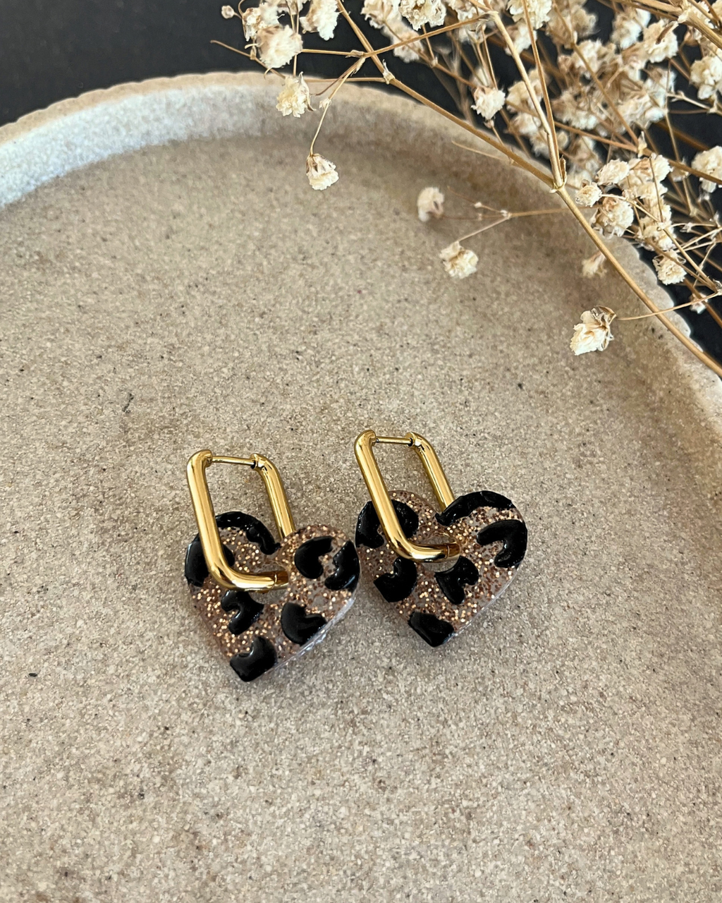 Boucles d'oreilles interchangeables  - cœur léopard