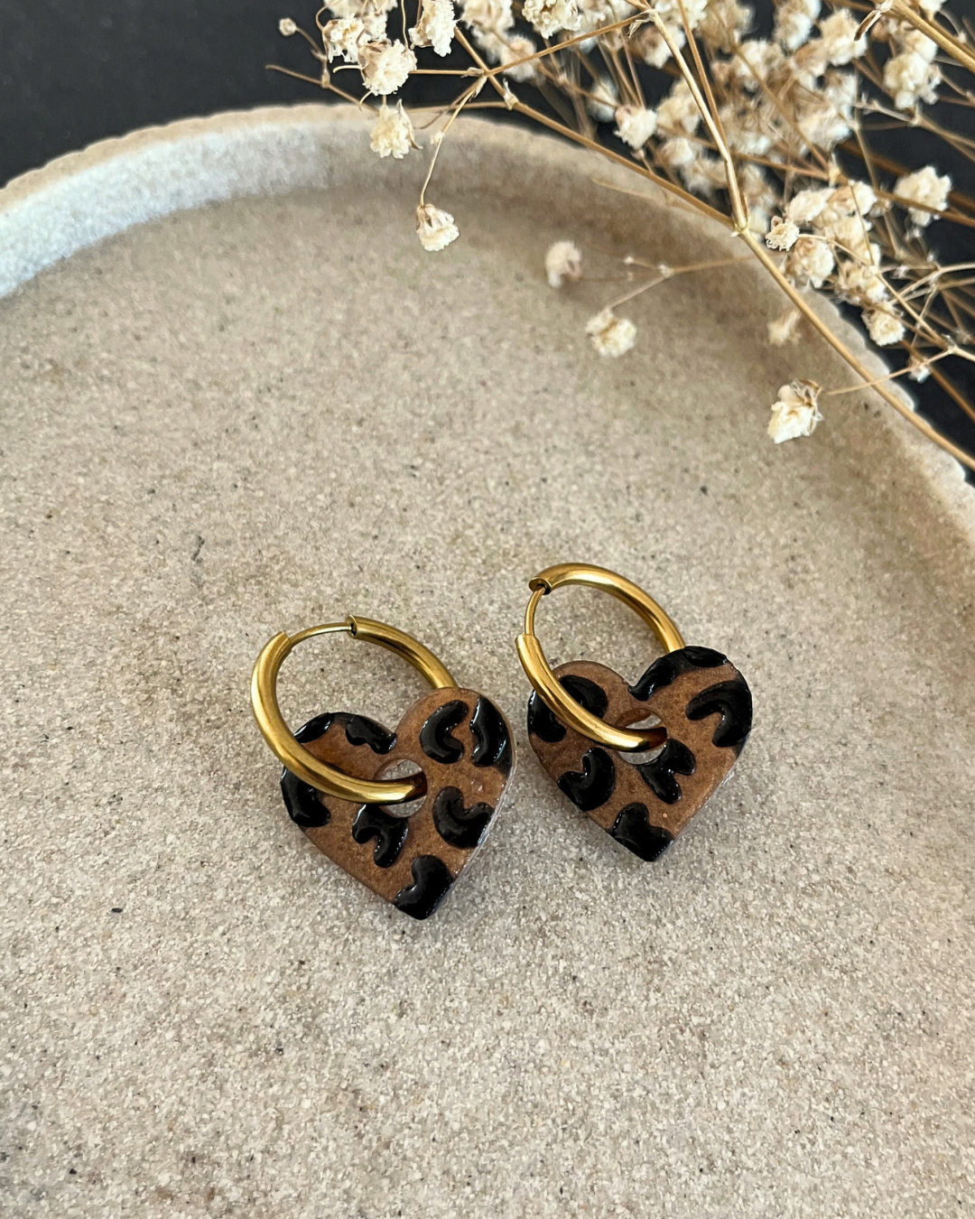 Boucles d'oreilles interchangeables  - cœur léopard