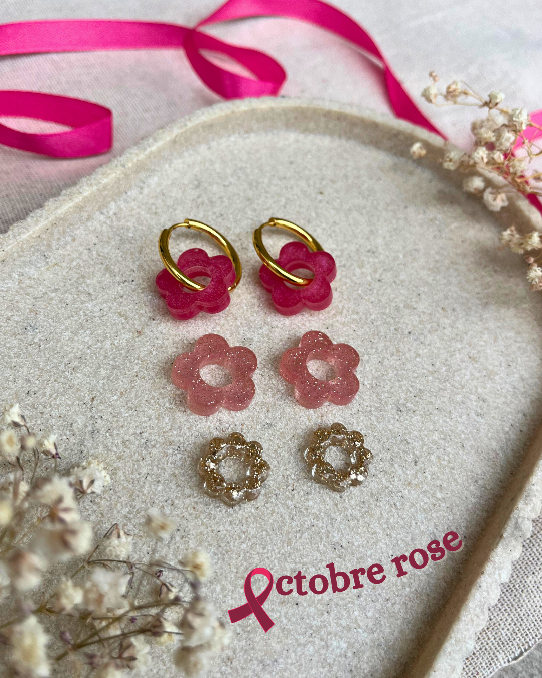 Coffret boucles d'oreilles interchangeables - Octobre rose