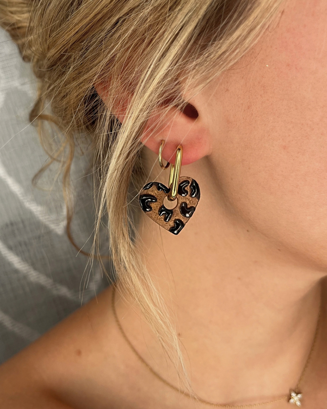 Boucles d'oreilles interchangeables  - cœur léopard