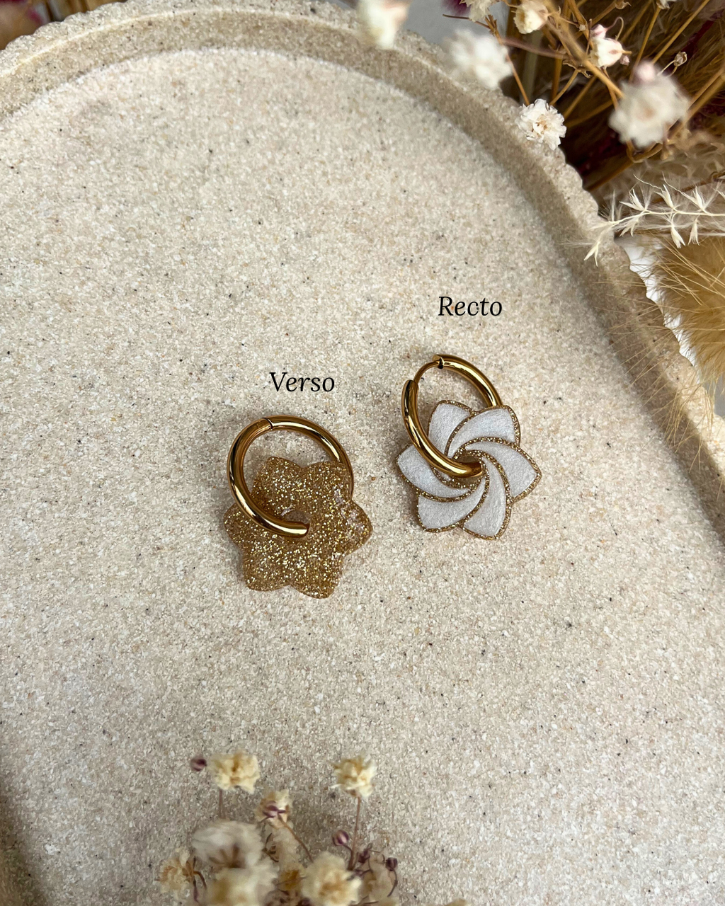 Boucles d'oreilles interchangeables  - Soléa recto verso
