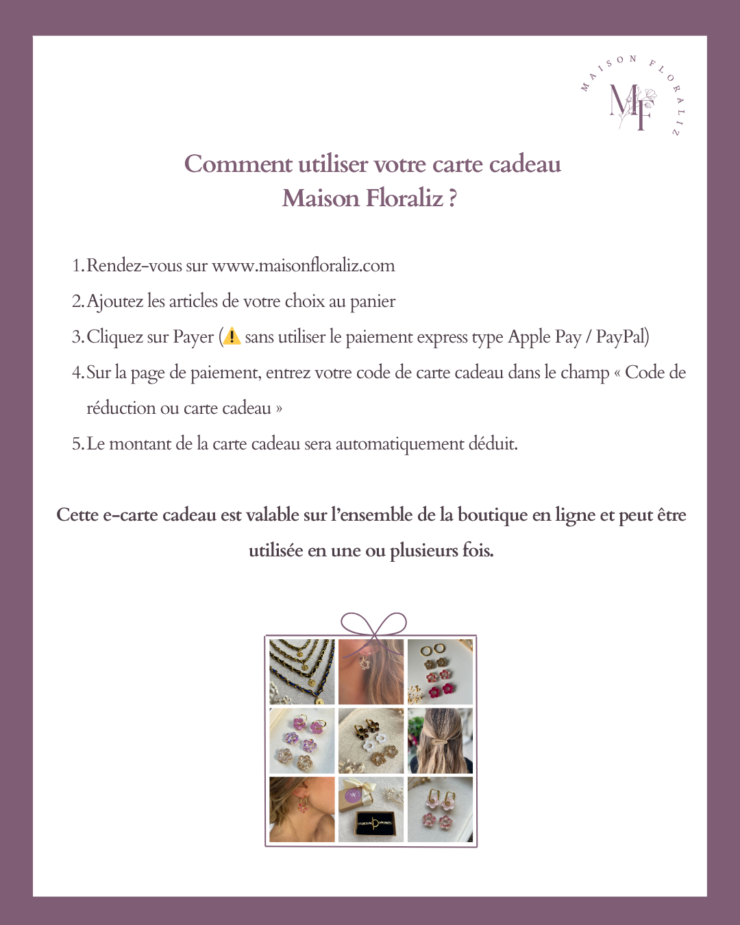 Carte-cadeau en ligne Maison Floraliz (Envoi instantané par mail)