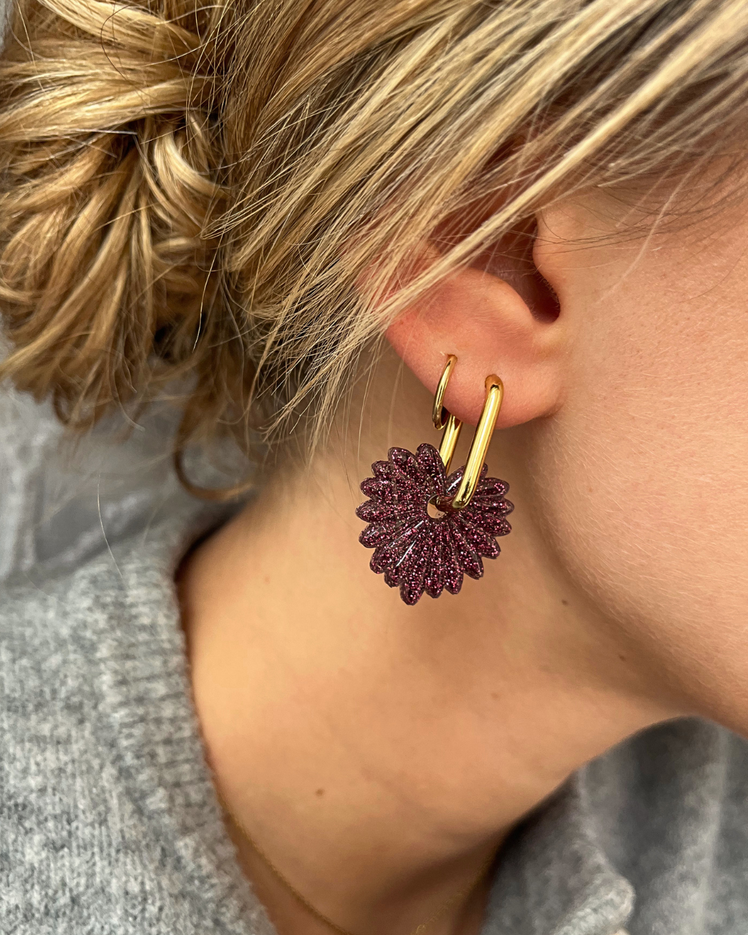 Boucles d'oreilles interchangeables - collection "PAMPAS" full paillettes