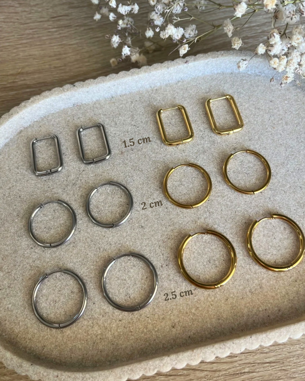 Boucles d'oreilles interchangeables  - Fleurs séchées Bordeaux et feuilles d’or