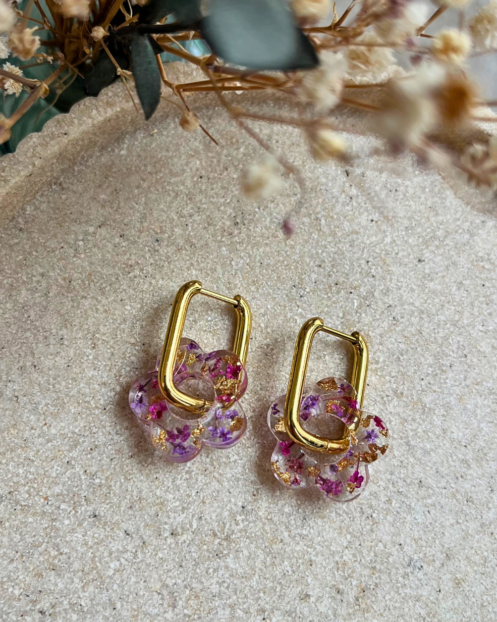 Boucles d'oreilles interchangeables - Fleurs séchées
