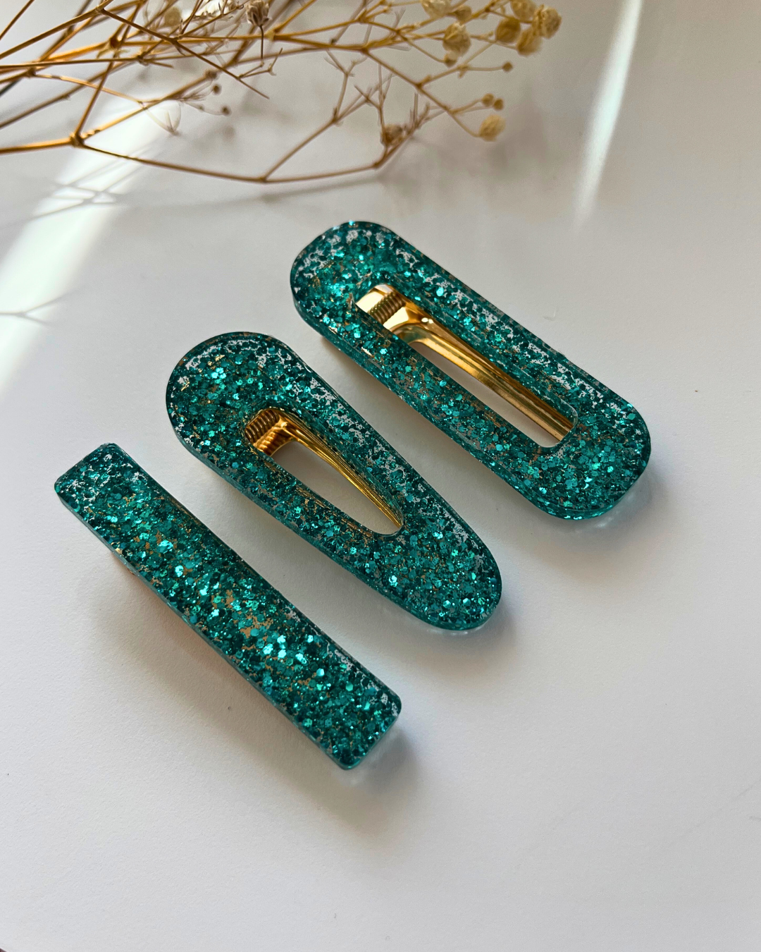 Barrettes cheveux - Paillettes turquoises