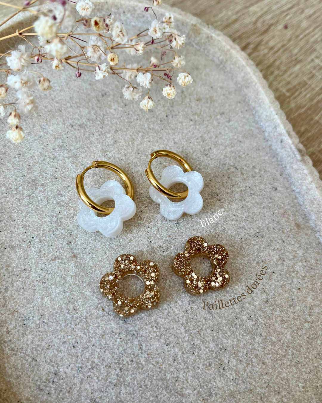 Coffret duo boucles d'oreilles interchangeables - Paillettes dorées + couleur au choix
