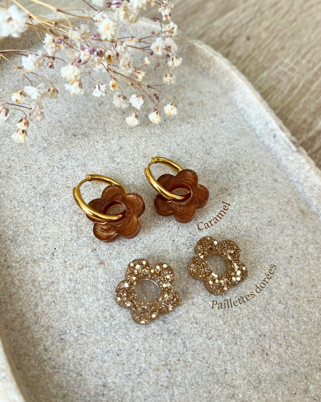 Coffret duo boucles d'oreilles interchangeables - Paillettes dorées + couleur au choix