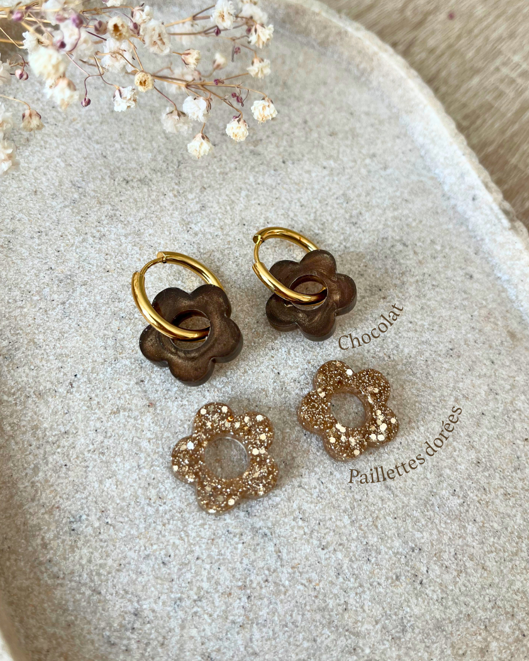 Coffret duo boucles d'oreilles interchangeables - Paillettes dorées + couleur au choix