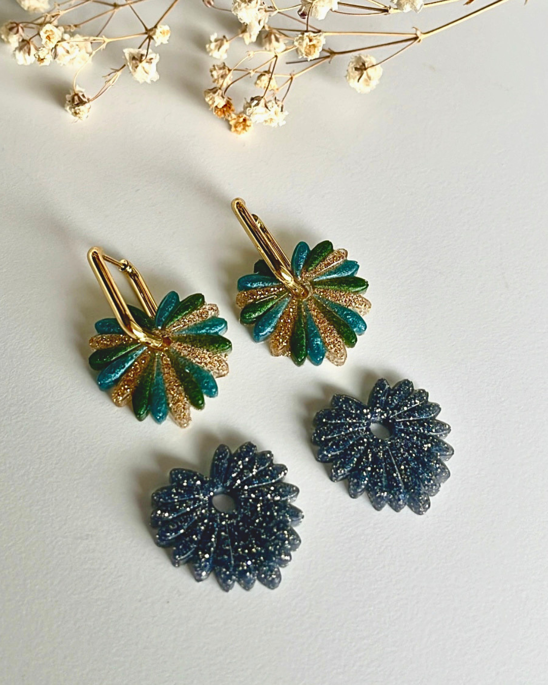 Coffret duo boucles d'oreilles interchangeables - Pampas lagune et myrtille