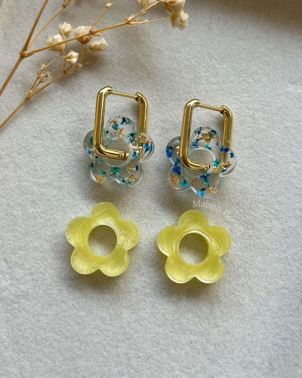 Coffret duo boucles d'oreilles interchangeables - Fleuris + couleur unie