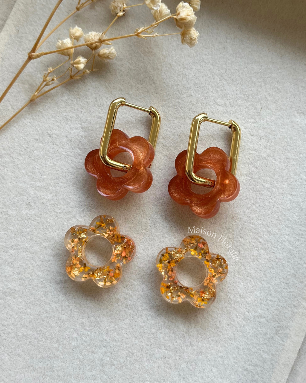 Coffret duo boucles d'oreilles interchangeables - Fleuris + couleur unie