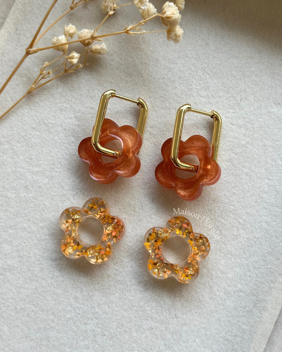 Coffret duo boucles d'oreilles interchangeables - Fleuris + couleur unie
