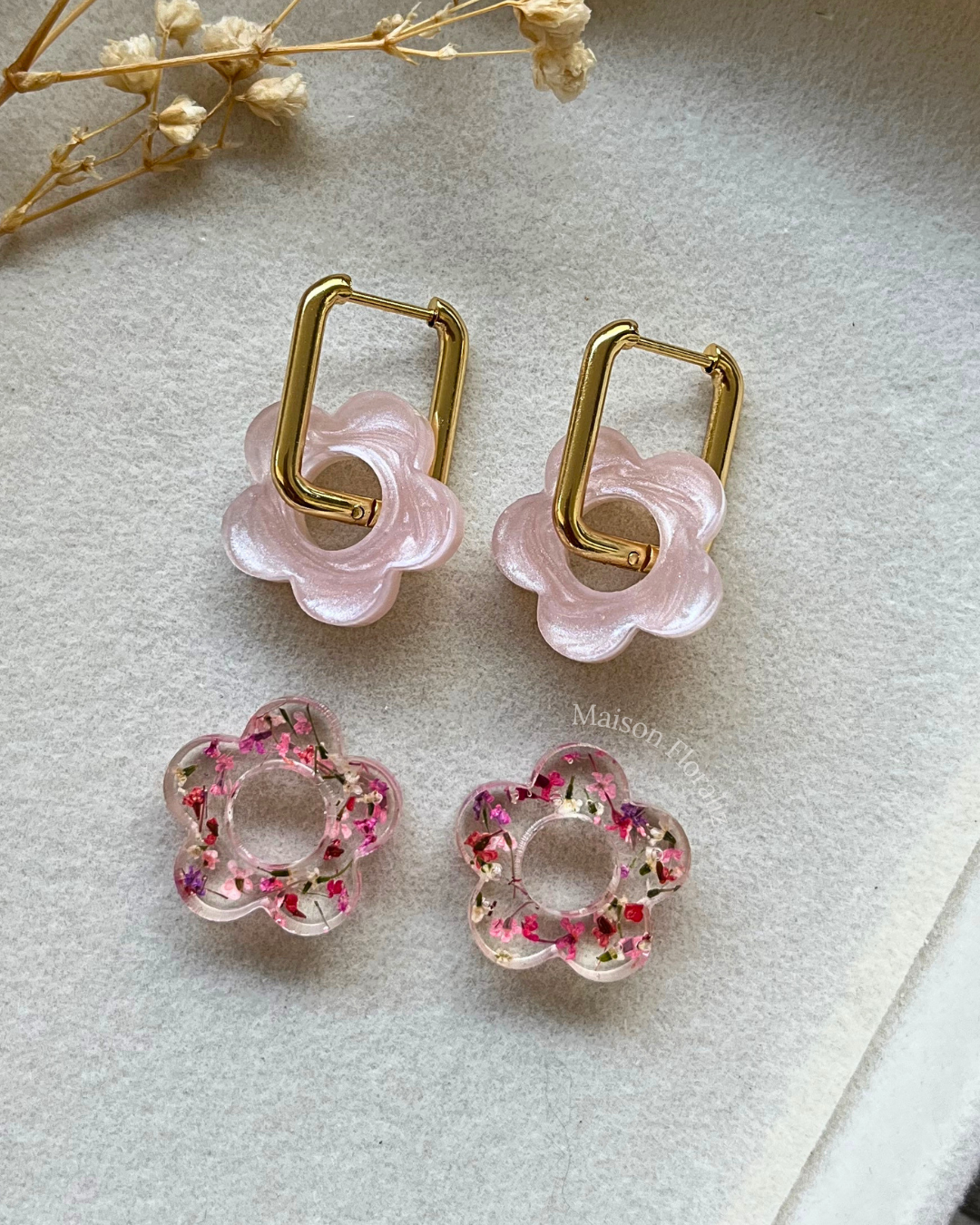 Coffret duo boucles d'oreilles interchangeables - Fleuris + couleur unie
