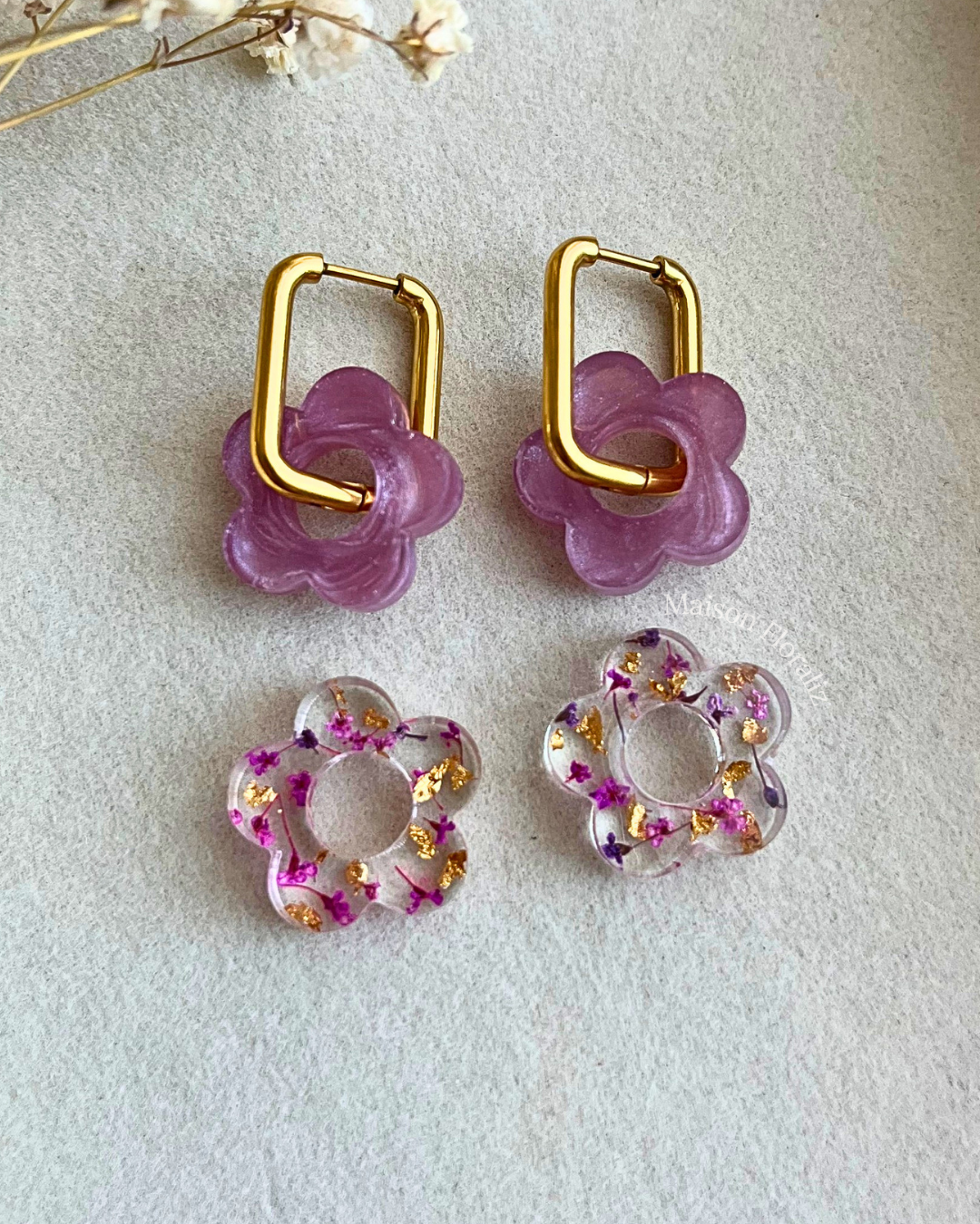 Coffret duo boucles d'oreilles interchangeables - Fleuris + couleur unie