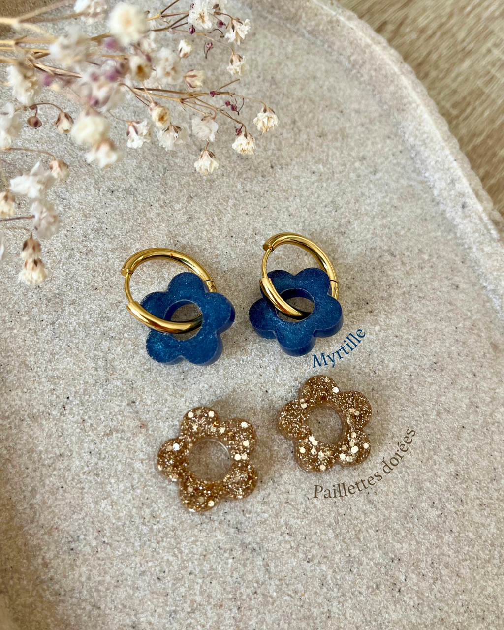 Coffret duo boucles d'oreilles interchangeables - Paillettes dorées + couleur au choix