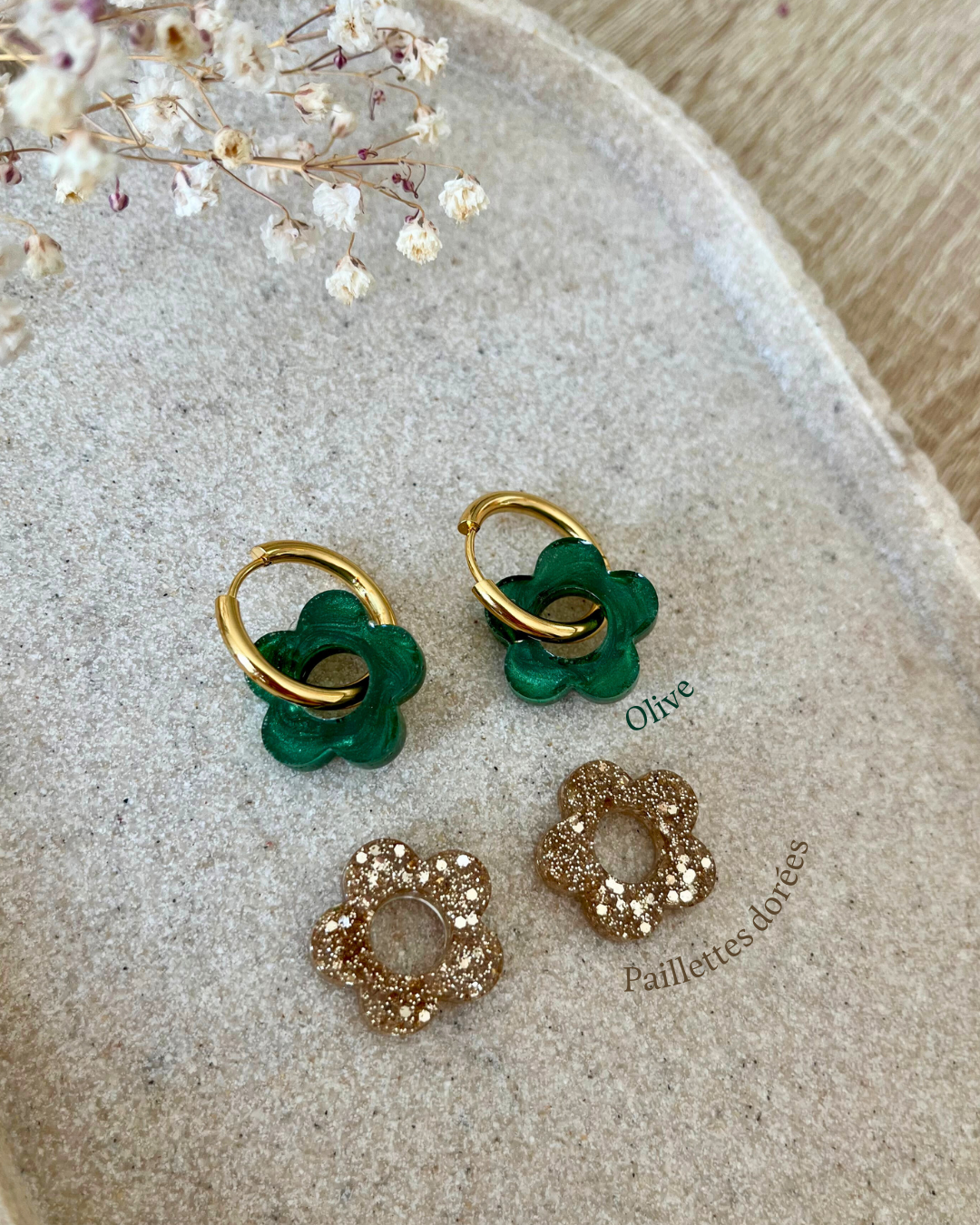 Coffret duo boucles d'oreilles interchangeables - Paillettes dorées + couleur au choix