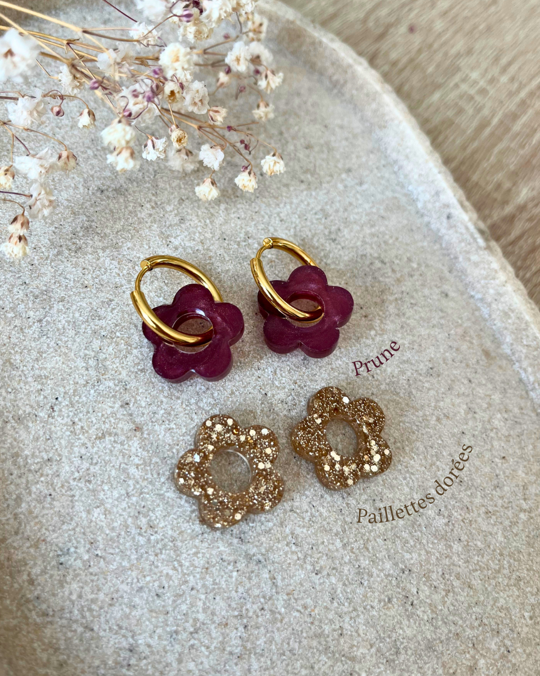 Coffret duo boucles d'oreilles interchangeables - Paillettes dorées + couleur au choix