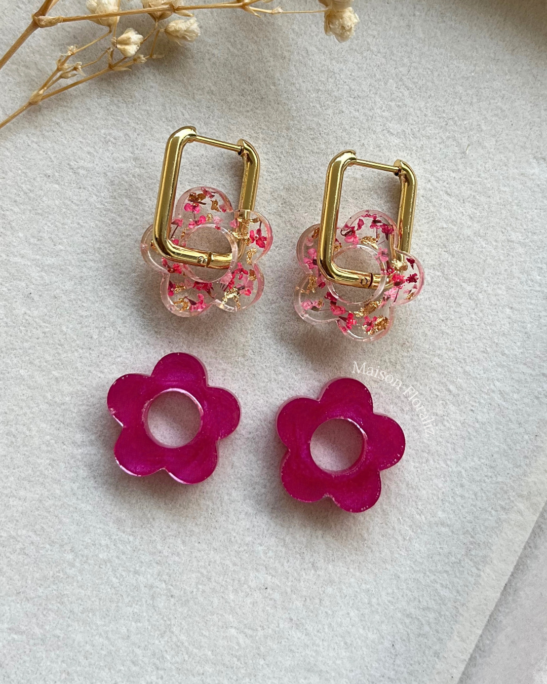 Coffret duo boucles d'oreilles interchangeables - Fleuris + couleur unie